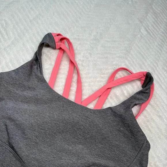 Lululemon Energy Bra Size 6 Heathered Gray Pink Strappy Back - Picture 2 of 4